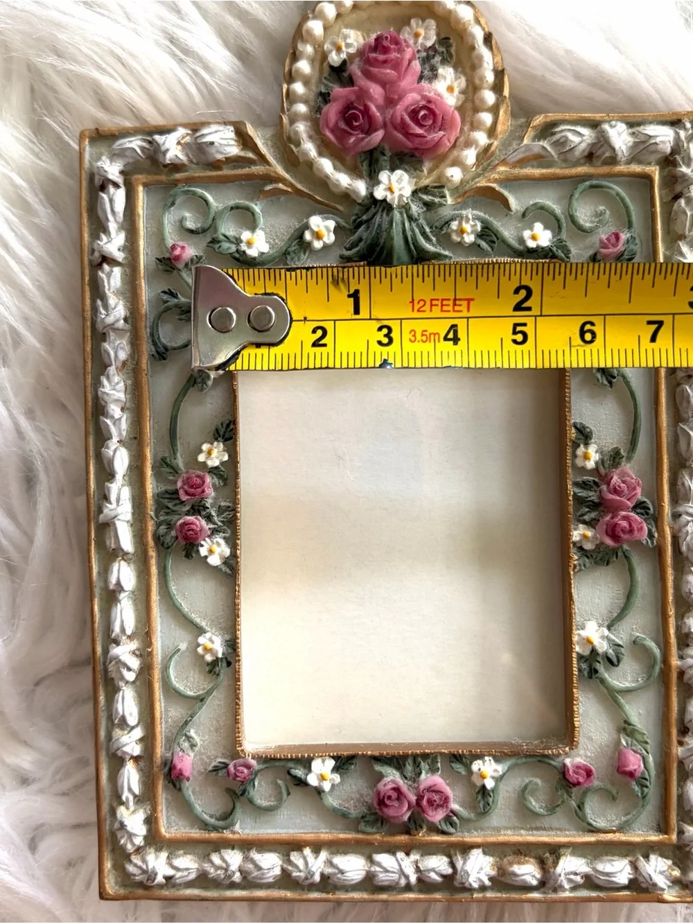 Vintage 1998 Dezine Ltd. Hand Painted Floral 2x3 Picture Frame Roses Pearls